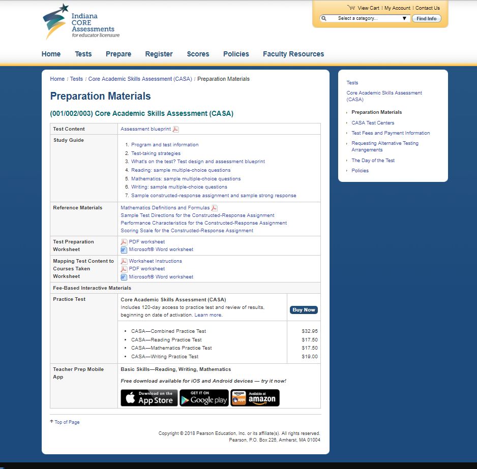 CASA Prep Page Screenshot